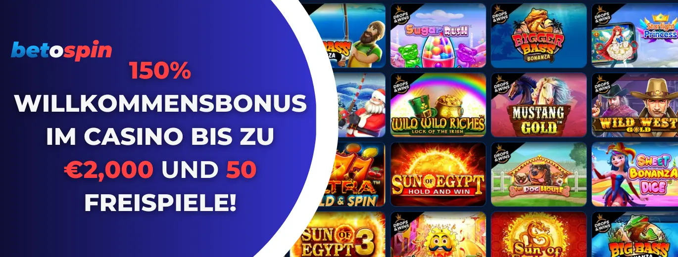 150% Willkommensbonus bis €2.000 und 50 Freispiele.