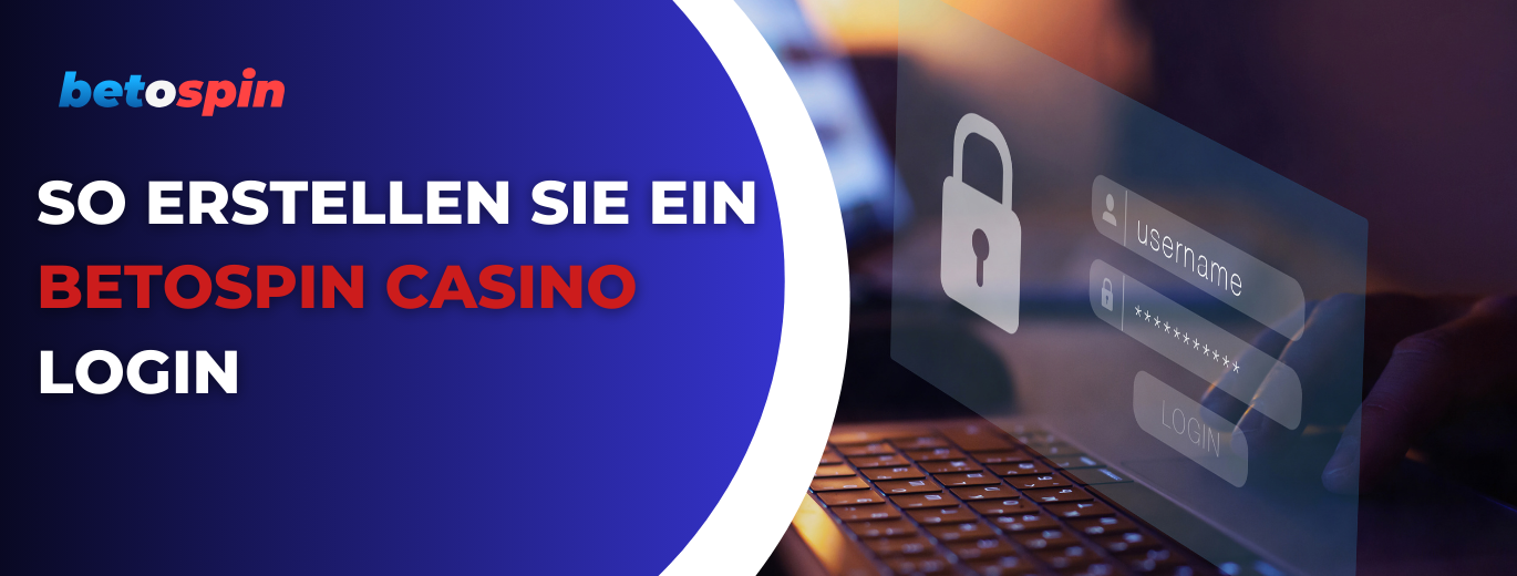 Anmeldevorgang im Betospin Casino mit Laptop und digitalem Anmeldebildschirm mit Schlosssymbol.