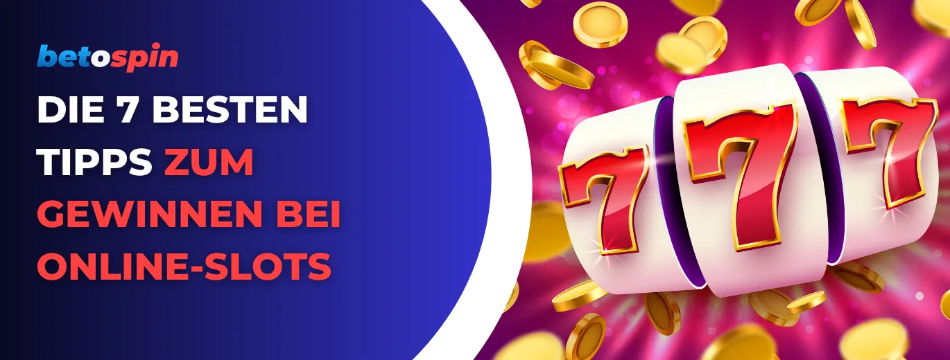 Bild mit der Aufschrift „Top 7 Tipps zur Maximierung Ihrer Gewinne bei Online-Spielautomaten“ mit einer Walze mit drei Siebenen und Münzen im Hintergrund.